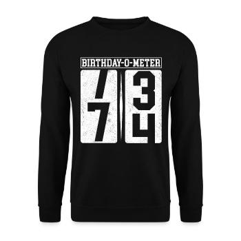 Birthday-O-Meter 74 Happy 74th Birthday Celebrant - Unisex Sweatshirt - black - Front - Alina (178cm) & Michal (187cm)