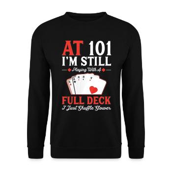 Deckkarten Spielen – 101. Geburtstag - Unisex Pullover - Schwarz - Vorne - Alina (178cm) & Michal (187cm)