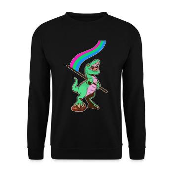 LGBTQ-Flagge - Dinosaurier Polysexuell - Unisex Pullover - Schwarz - Vorne - Alina (178cm) & Michal (187cm)