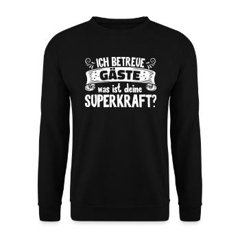 Ich Betreue Gäste Was Ist Deine - Unisex Pullover - Schwarz - Vorne - Alina (178cm) & Michal (187cm)