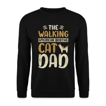 The Walking American Bobtail Cat Dad Cat Walking - Unisex Pullover - Schwarz - Vorne - Alina (178cm) & Michal (187cm)