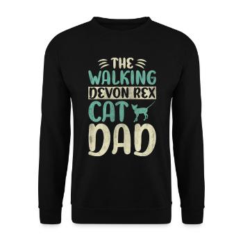 The Walking Devon Rex Cat Dad Kitty Cat Walking - Unisex Pullover - Schwarz - Vorne - Alina (178cm) & Michal (187cm)