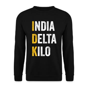 Computer-Chat India Delta Kilo - IDK - Unisex Pullover - Schwarz - Vorne - Alina (178cm) & Michal (187cm)