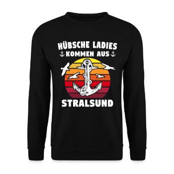 Urlaub Stralsund Sprüche - Unisex Pullover - Schwarz - Vorne - Alina (178cm) & Michal (187cm)