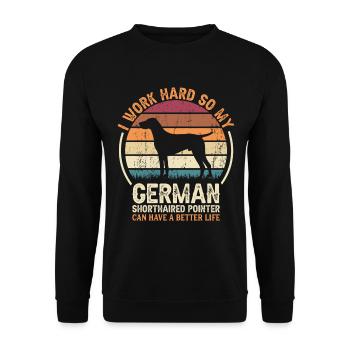 Travail acharné - Retro German Pointer - Sweat-shirt Unisexe - noir - Devant - Alina (178cm) & Michal (187cm)