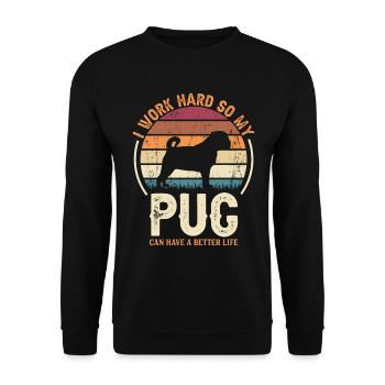 Hart Arbeiten - Retro Mops - Unisex Pullover - Schwarz - Vorne - Alina (178cm) & Michal (187cm)