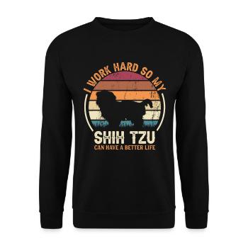 Arbeit Hart Arbeiten - Retro Shih Tzu - Unisex Pullover - Schwarz - Vorne - Alina (178cm) & Michal (187cm)