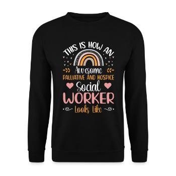 Génial travailleur social en soins palliatifs - Sweat-shirt Unisexe - noir - Devant - Alina (178cm) & Michal (187cm)