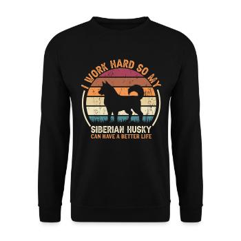 Work Hard - Retro Siberian Husky - Unisex Sweatshirt - black - Front - Alina (178cm) & Michal (187cm)