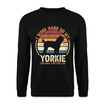 Arbeit Hart - Retro Yorkie - Unisex Pullover - Schwarz - Vorne - Alina (178cm) & Michal (187cm)