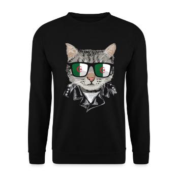 Cat-Sonnenbrille Mit Algerien-Flagge - Unisex Pullover - Schwarz - Vorne - Alina (178cm) & Michal (187cm)