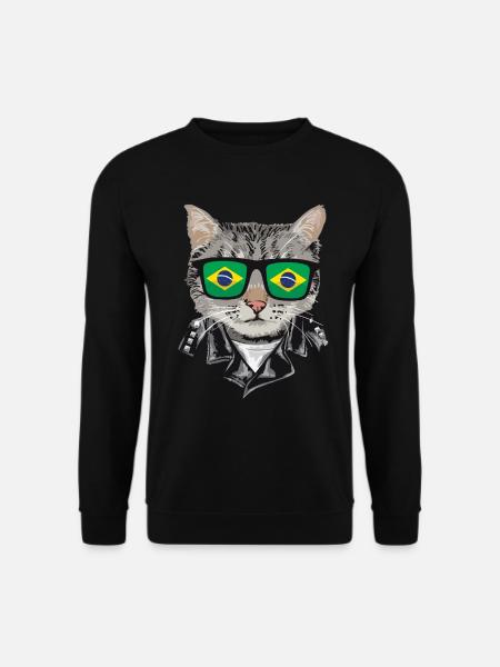 Cat Brazil Flag Sunglasses - Unisex Sweatshirt - black