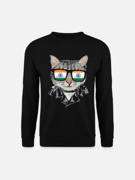 Cat India Flag Sunglasses - Unisex Sweatshirt - black