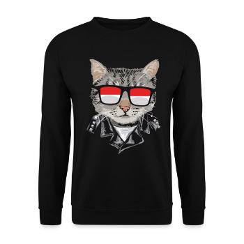 Cat Indonesia Flag Sunglasses - Unisex Sweatshirt - black - Front - Alina (178cm) & Michal (187cm)