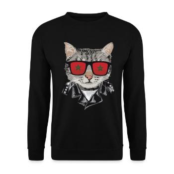 Katzen Marokko Flagge Sonnenbrille - Unisex Pullover - Schwarz - Vorne - Alina (178cm) & Michal (187cm)