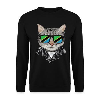 Cat Tanzania Flag Sunglasses - Unisex Sweatshirt - black - Front - Alina (178cm) & Michal (187cm)