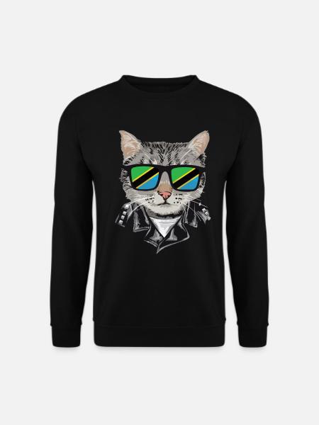 Cat Tanzania Flag Sunglasses - Unisex Sweatshirt - black
