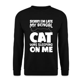 Entschuldigung, Ich Bin Zu Spät - Bengal Cat - Unisex Pullover - Schwarz - Vorne - Alina (178cm) & Michal (187cm)