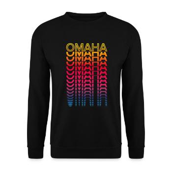 Retro Nostalgisch USA Stadt - Regenbogen Omaha - Unisex Pullover - Schwarz - Vorne - Alina (178cm) & Michal (187cm)