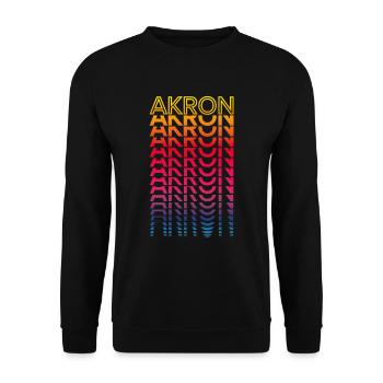 Retro Nostalgisch USA Stadt - Regenbogen Akron - Unisex Pullover - Schwarz - Vorne - Alina (178cm) & Michal (187cm)