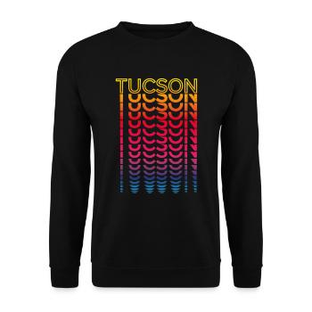 Retro Nostalgisch USA Stadt - Regenbogen Tucson - Unisex Pullover - Schwarz - Vorne - Alina (178cm) & Michal (187cm)