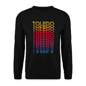 Retro Nostalgisch USA Stadt - Regenbogen Toledo - Unisex Pullover - Schwarz - Vorne - Alina (178cm) & Michal (187cm)