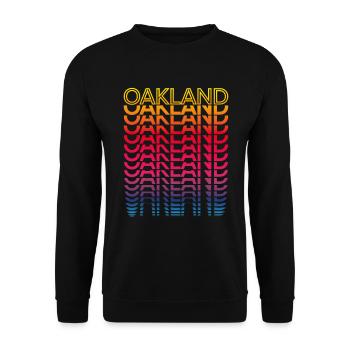 Retro Nostalgisch USA Stadt - Regenbogen Oakland - Unisex Pullover - Schwarz - Vorne - Alina (178cm) & Michal (187cm)