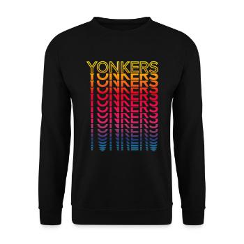 Retro Nostalgisch USA Stadt - Regenbogen Yonkers - Unisex Pullover - Schwarz - Vorne - Alina (178cm) & Michal (187cm)