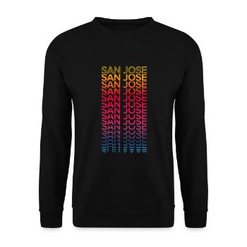 Retro Nostalgisch USA Stadt - Regenbogen San Jose - Unisex Pullover - Schwarz - Vorne - Alina (178cm) & Michal (187cm)