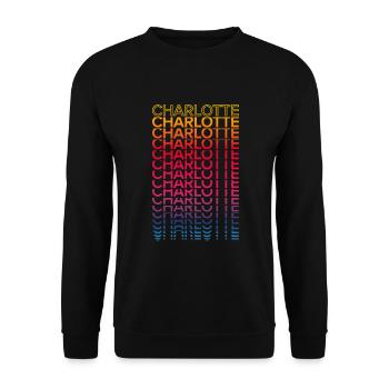 Retro Nostalgisch USA Stadt - Regenbogen Charlotte - Unisex Pullover - Schwarz - Vorne - Alina (178cm) & Michal (187cm)