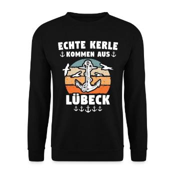 Lübeck Sprüche Hansestadt Luebeck - Unisex Pullover - Schwarz - Vorne - Alina (178cm) & Michal (187cm)