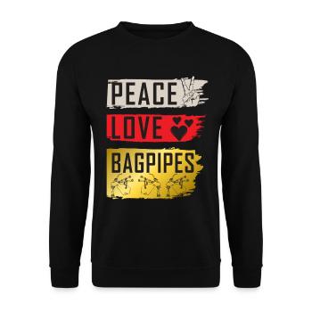 Peace Love Bagpipes Music Instrument - Unisex Pullover - Schwarz - Vorne - Alina (178cm) & Michal (187cm)