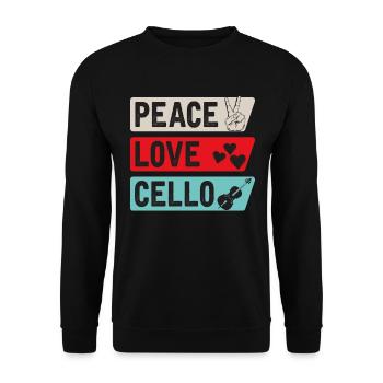 Peace Love Cello Musical Instrument - Unisex Pullover - Schwarz - Vorne - Alina (178cm) & Michal (187cm)