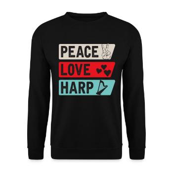 Peace Love Harp Funny Harpist Players - Unisex Pullover - Schwarz - Vorne - Alina (178cm) & Michal (187cm)