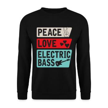 Peace Love Electric Bass Electric Guitar - Unisex Pullover - Schwarz - Vorne - Alina (178cm) & Michal (187cm)