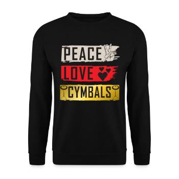 Peace Love Cymbals Bass Drum Instrument - Unisex Sweatshirt - black - Front - Alina (178cm) & Michal (187cm)
