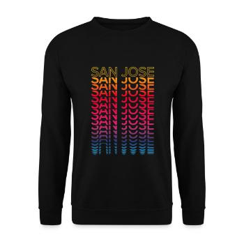 Retro Nostalgisch Stadt - Regenbogen San Jose - Unisex Pullover - Schwarz - Vorne - Alina (178cm) & Michal (187cm)