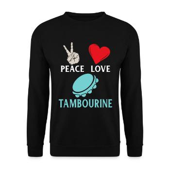 Peace Love Tambroune Music Instrument - Unisex Pullover - Schwarz - Vorne - Alina (178cm) & Michal (187cm)