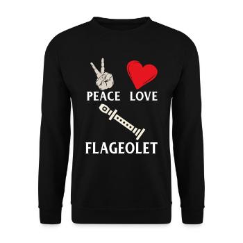 Peace Love Flageolet Music Instrument - Unisex Pullover - Schwarz - Vorne - Alina (178cm) & Michal (187cm)