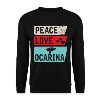 Peace Love Ocarina Musical Instrument - Unisex Pullover - Schwarz - Vorne - Alina (178cm) & Michal (187cm)