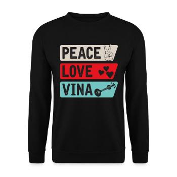 Peace Love Vina Guitar Instrument - Unisex Pullover - Schwarz - Vorne - Alina (178cm) & Michal (187cm)