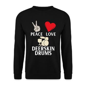 Peace Love Deerskin Drums Instrument - Unisex Sweatshirt - black - Front - Alina (178cm) & Michal (187cm)