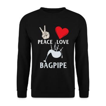 Peace Love Bagpipe Music Instrument - Unisex Pullover - Schwarz - Vorne - Alina (178cm) & Michal (187cm)