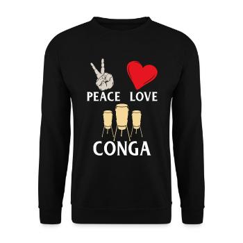 Peace Love Conga Music Instrument - Unisex Pullover - Schwarz - Vorne - Alina (178cm) & Michal (187cm)