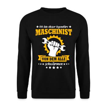 Maschinist Maschinenführer Feuerwehrmann - Unisex Pullover - Schwarz - Vorne - Alina (178cm) & Michal (187cm)