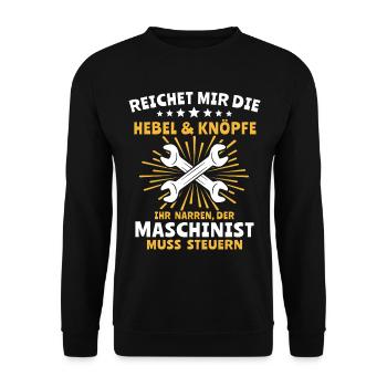 Maschinist Maschinenführer Feuerwehrmann - Unisex Pullover - Schwarz - Vorne - Alina (178cm) & Michal (187cm)