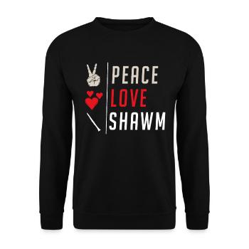 Peace Love Shawn Musical Instrument - Unisex Pullover - Schwarz - Vorne - Alina (178cm) & Michal (187cm)