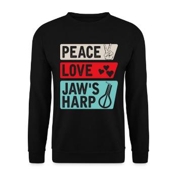 Peace Love Jaw's Harp Lamellophone Music - Unisex Pullover - Schwarz - Vorne - Alina (178cm) & Michal (187cm)