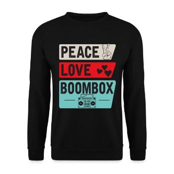 Peace Love Boombox Cassette Tape - Unisex Pullover - Schwarz - Vorne - Alina (178cm) & Michal (187cm)
