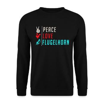 Peace Love Flugelhorn Musical Instrument - Unisex Pullover - Schwarz - Vorne - Alina (178cm) & Michal (187cm)